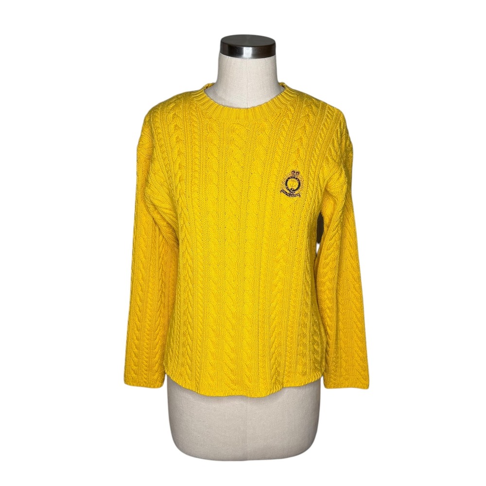 LAURENโ RALPH LAUREN Sweater Yellow Cable Knit Crest Women's Size Petite XS